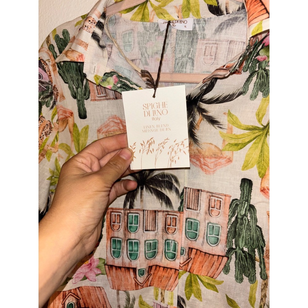 Spigue Di Lino Italian Linen‑Blend Dress Made in Italy Tropical Print XL NWT - Picture 6 of 9